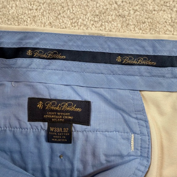 Brooks Brothers Milano Advantage Chino Mens 33x32 Beige Slim Fit Cotton Pants - Picture 5 of 8